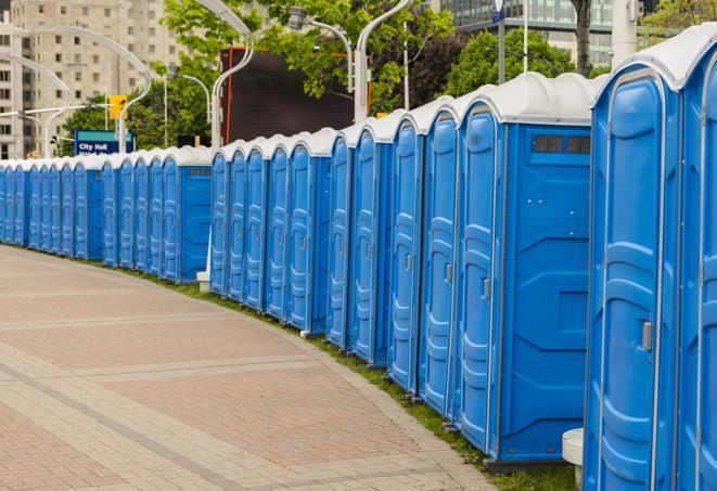 Seasonal porta potty units set up at a Potsdam, New York venue